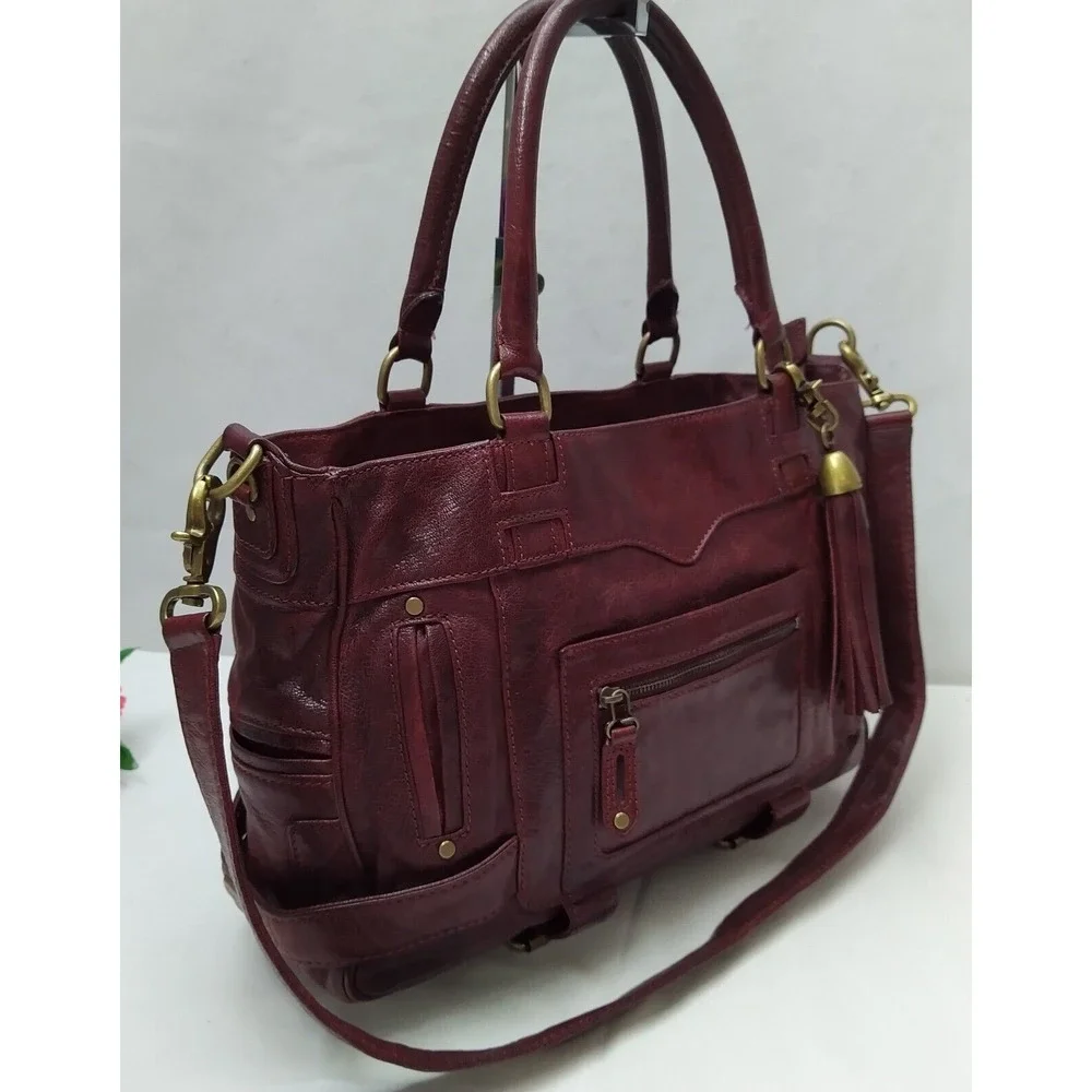 Rebecca Minkoff Rapture Burgundy Leather Tassel Double Handles Satchel Bag